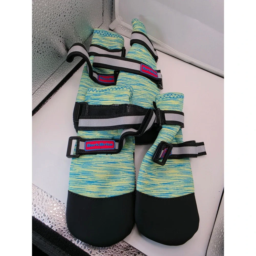 Bark Brite All Weather Dog Boots Turquoise Space Dye Reflective Straps Large